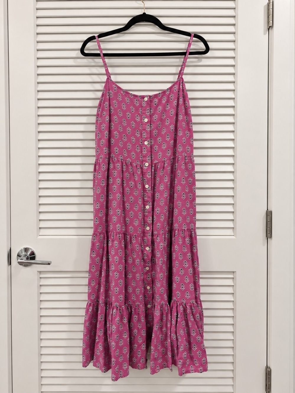 J.Crew Factory Pink Blue Floral Button Front Tiered Midi Dress 12 Pockets